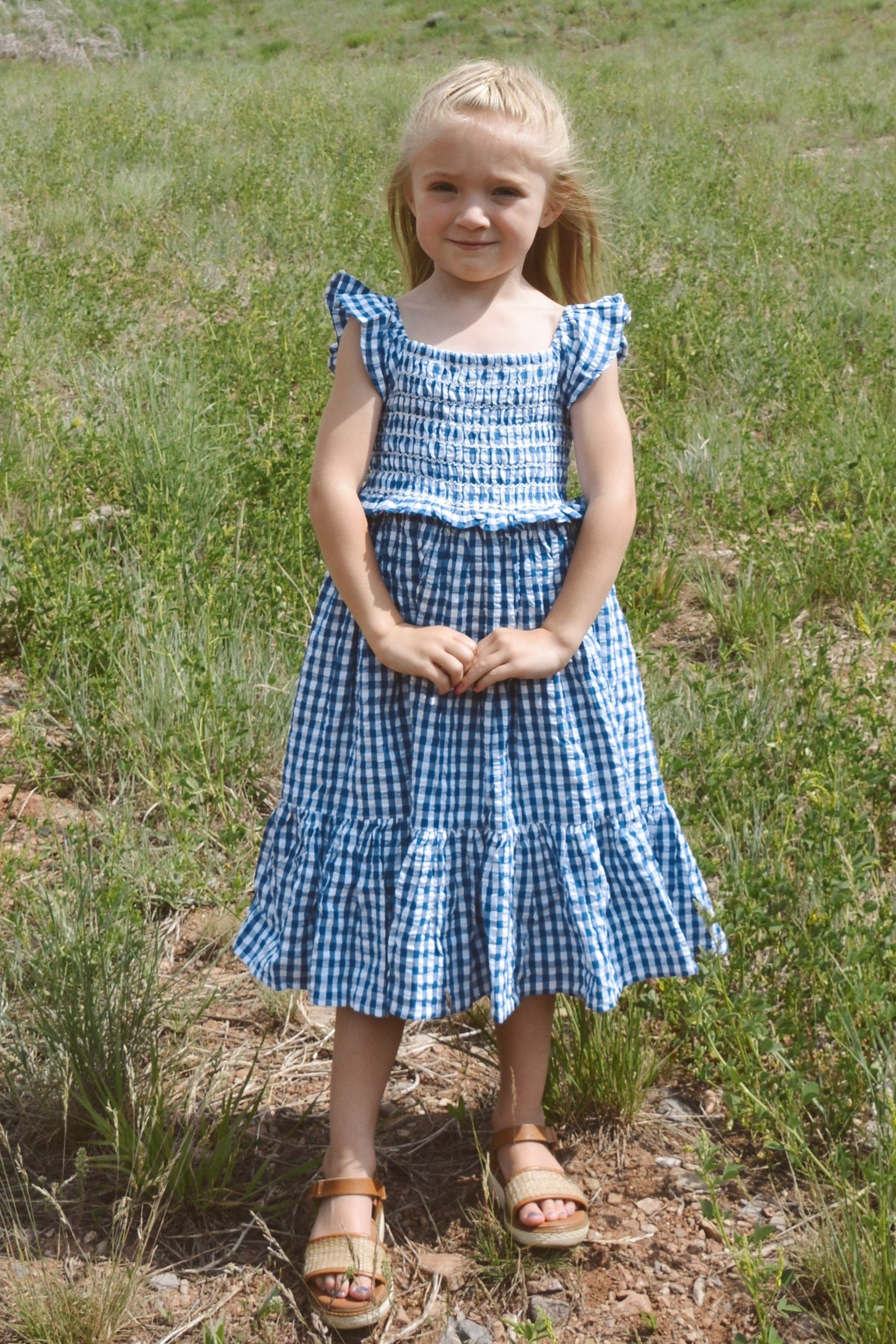 Citrus Tali Gingham Girl's Dress Blue Gingham / XL Citrus Tali Gingham Girl's Dress Blue Gingham / XL