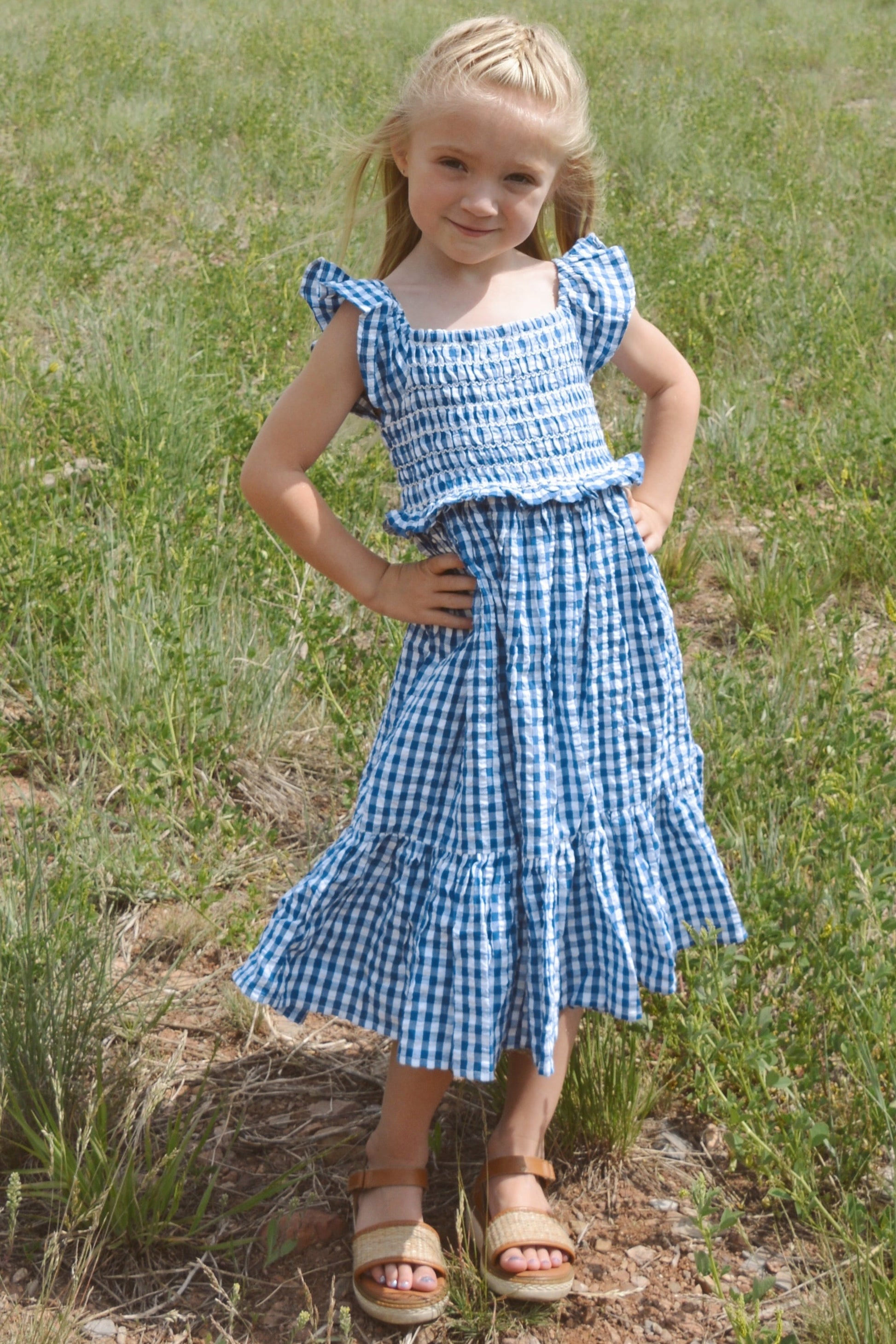 Citrus Tali Gingham Girl's Dress Blue Gingham / XL Citrus Tali Gingham Girl's Dress Blue Gingham / XL