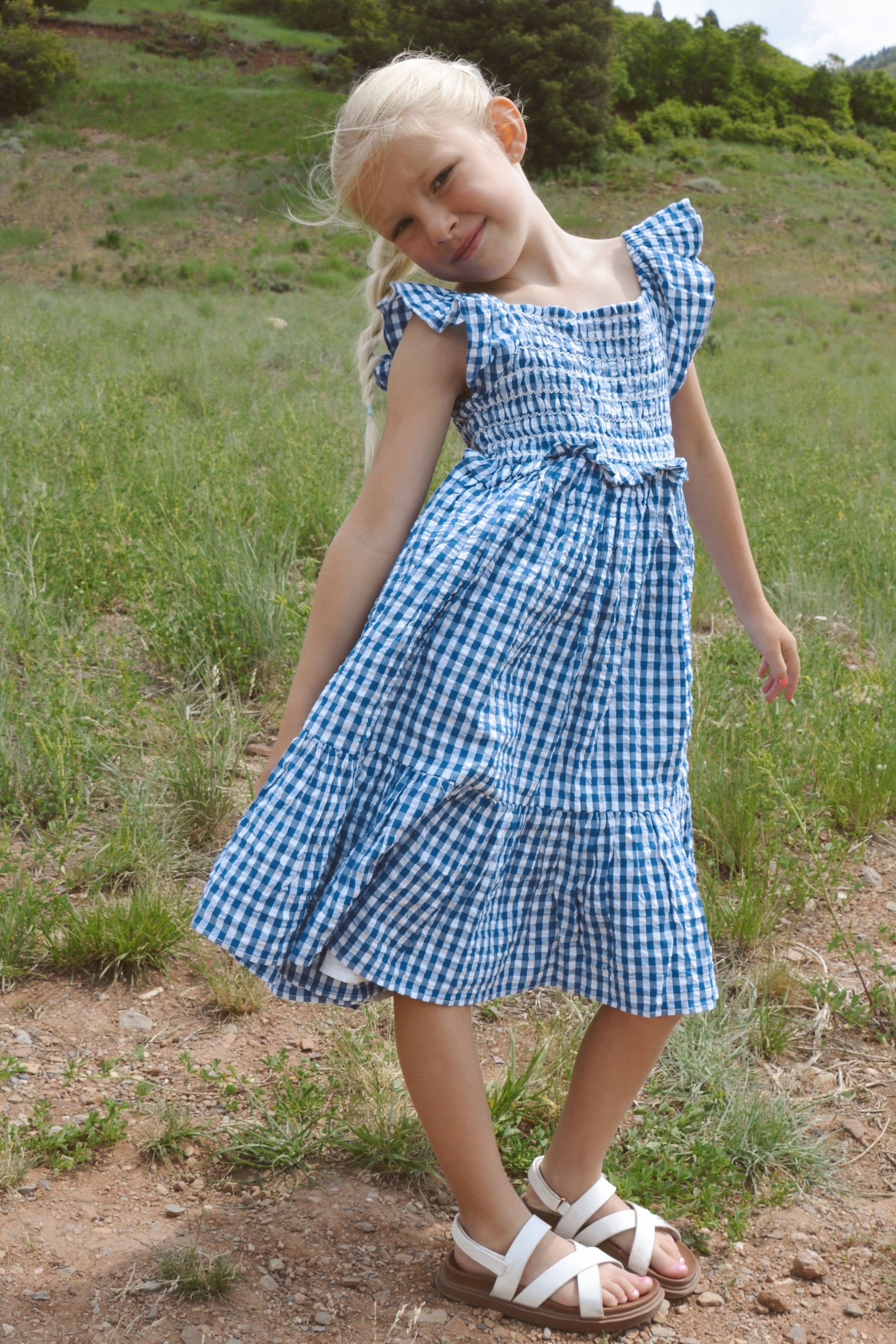 Citrus Tali Gingham Girl's Dress Blue Gingham / XL Citrus Tali Gingham Girl's Dress Blue Gingham / XL