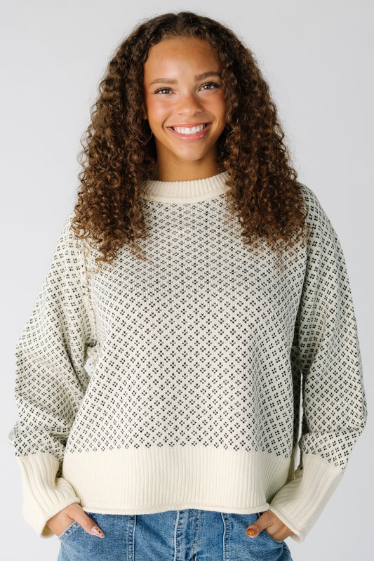 The Best Design Pullover Sweater in cream and black for women and teens