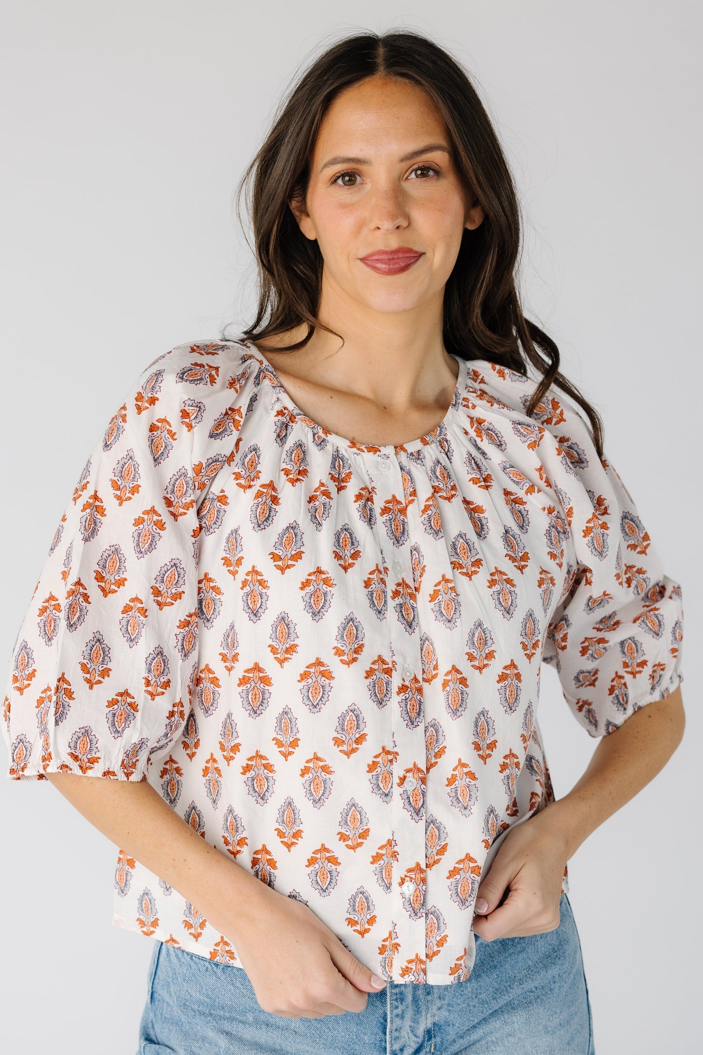 Citrus The Blooming Top- Prints WOMEN'S TOP Citrus White Print XS 