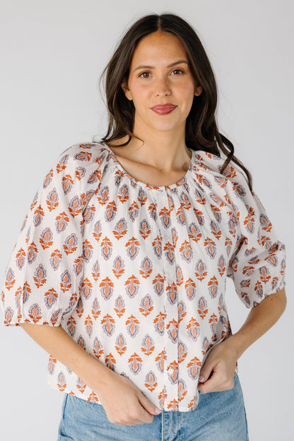 Citrus The Blooming Top- Prints WOMEN'S TOP Citrus White Print XS 