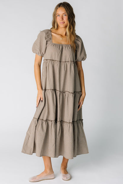 Brass & Roe Charity Tiered Midi Dress - Gingham WOMEN'S DRESS brass & roe 
