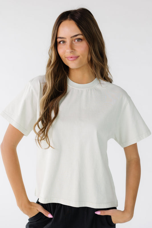 The Classic Cotton Tee in digital mist white for women and teens.