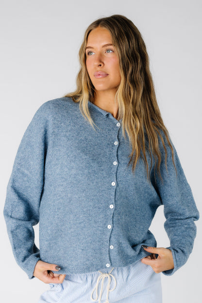 The Companion Knit Cardigan in dusty blue for women and teens