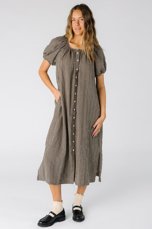 Brass & Roe The Daybreak Button Down Dress WOMEN'S DRESS brass & roe Black Gingham XS 