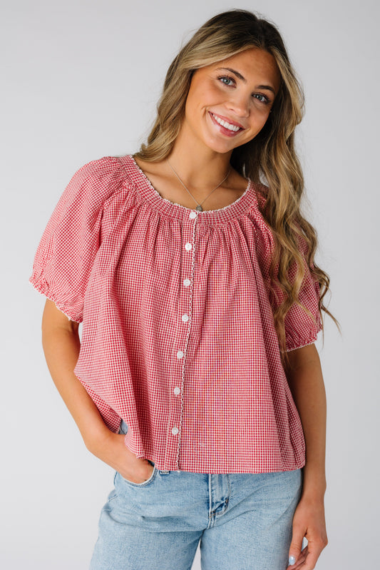 The June Gingham Blouse WOMEN'S TOP Things Between Red S 