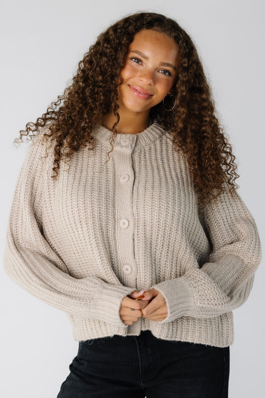 The Latte Cardigan in mocha for women and teens