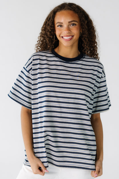 The Simple Striped Tee  in navy and ivory stripe for women and teens.