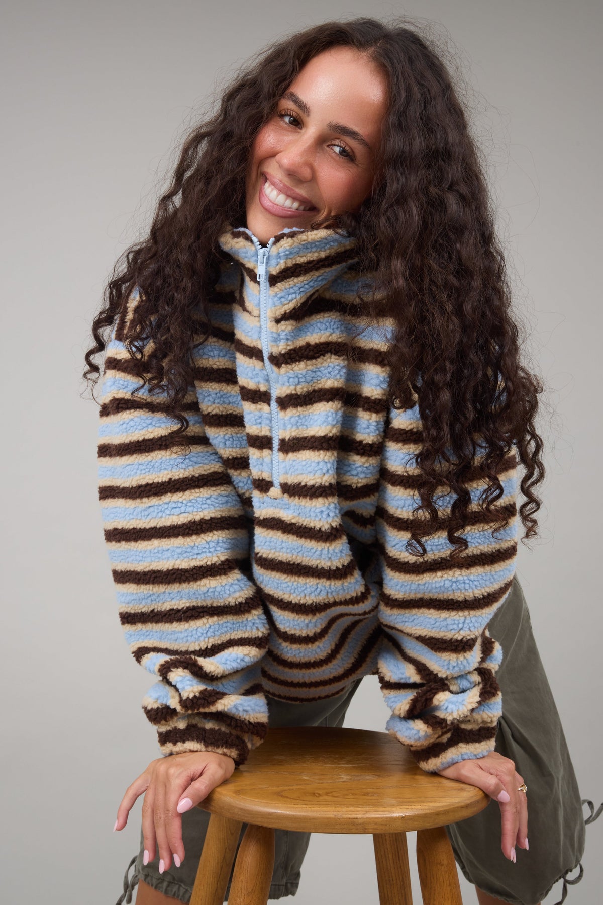 Striped Sherpa Pullover WOMEN'S TOP Called to Surf 