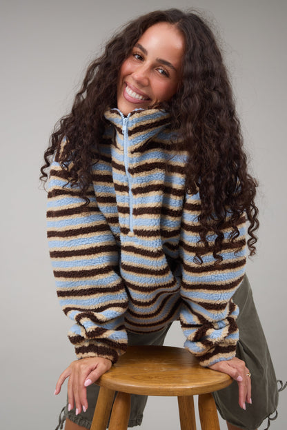 Striped Sherpa Pullover WOMEN'S TOP Called to Surf 