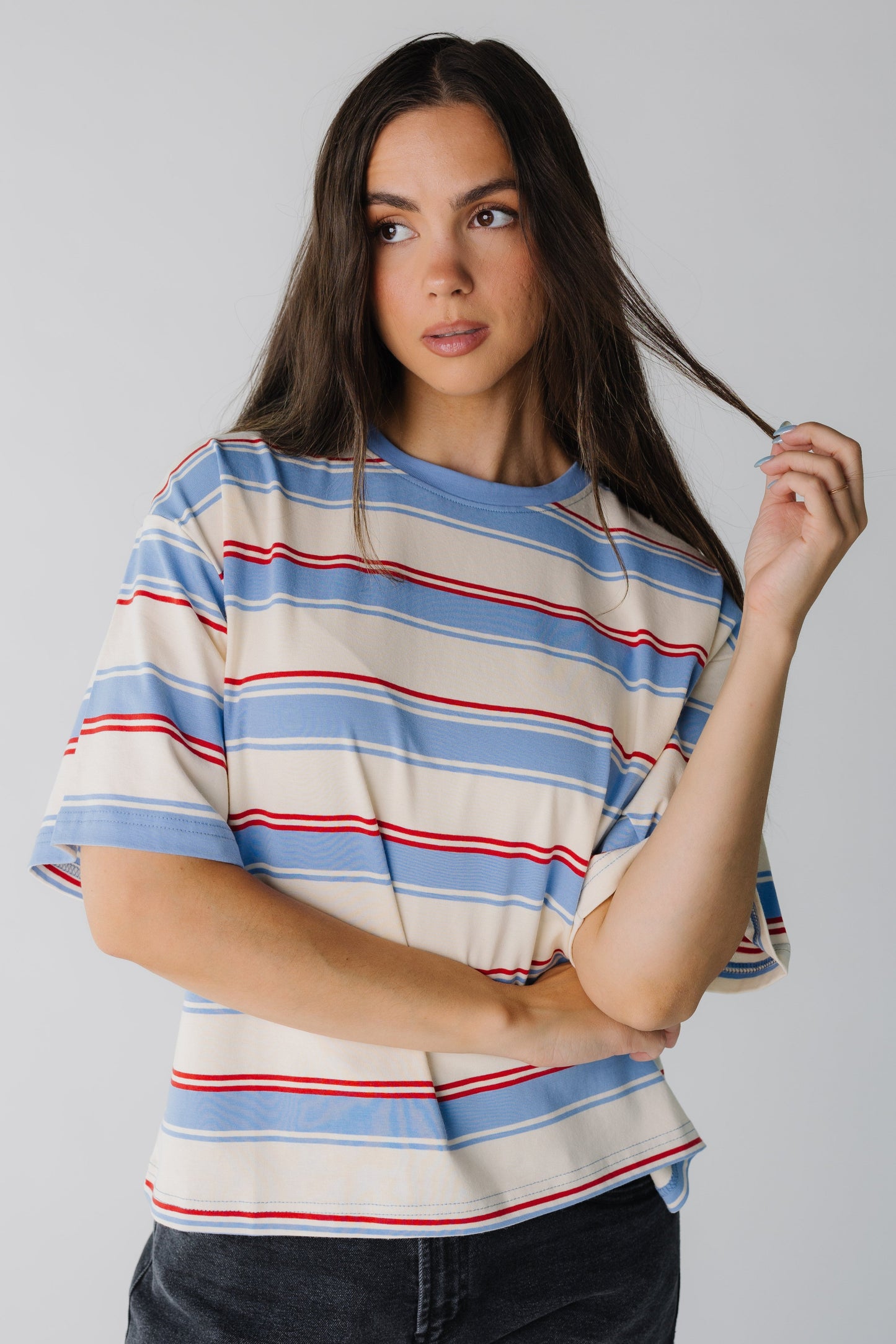 Retro stripe tee in blue