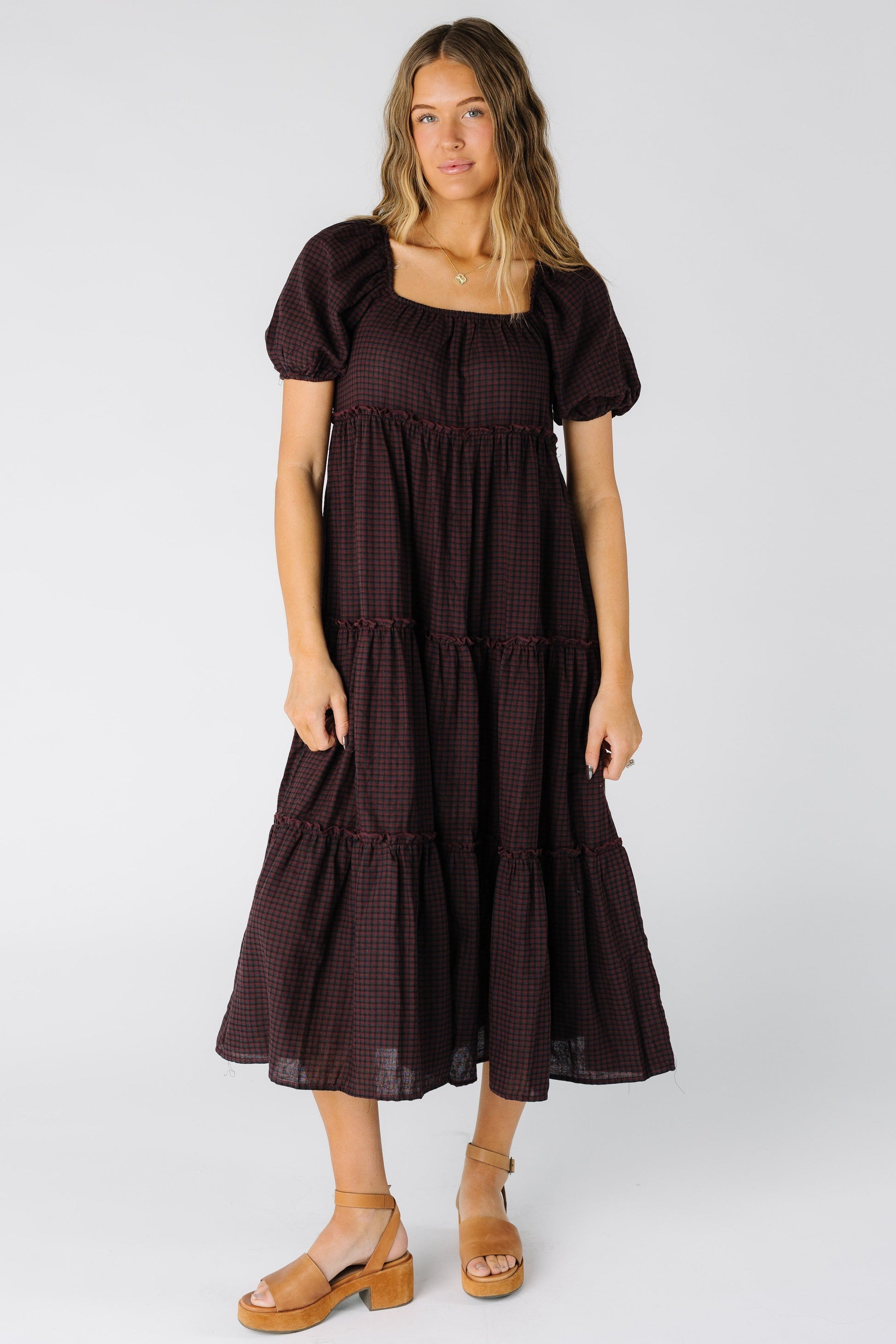 Brass & Roe Charity Tiered Midi Dress - Gingham WOMEN'S DRESS brass & roe 