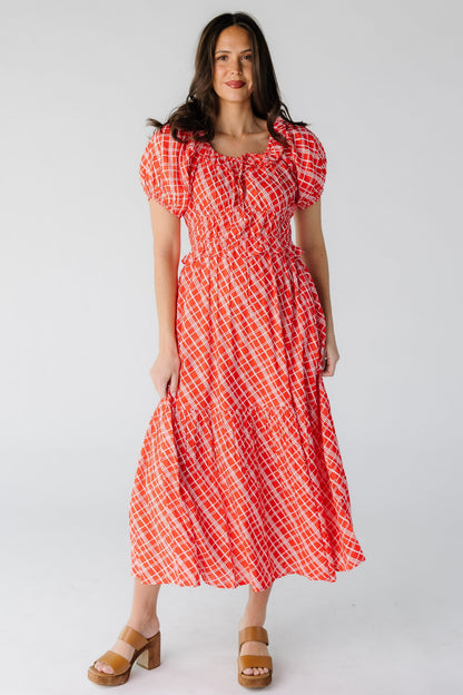 Citrus The Nola Jena Dress in a red and white plaid midi for women and teens.