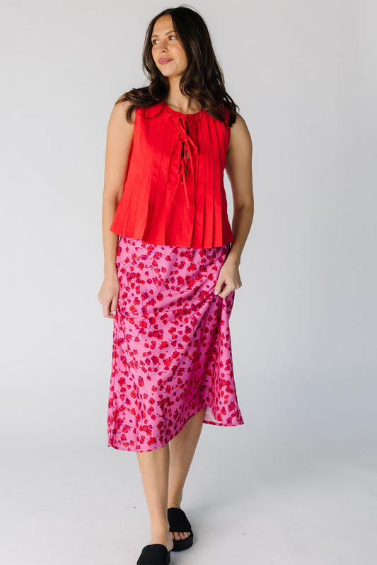 Brass & Roe The Ellie Skirt in pink with red floral print for women and teens.