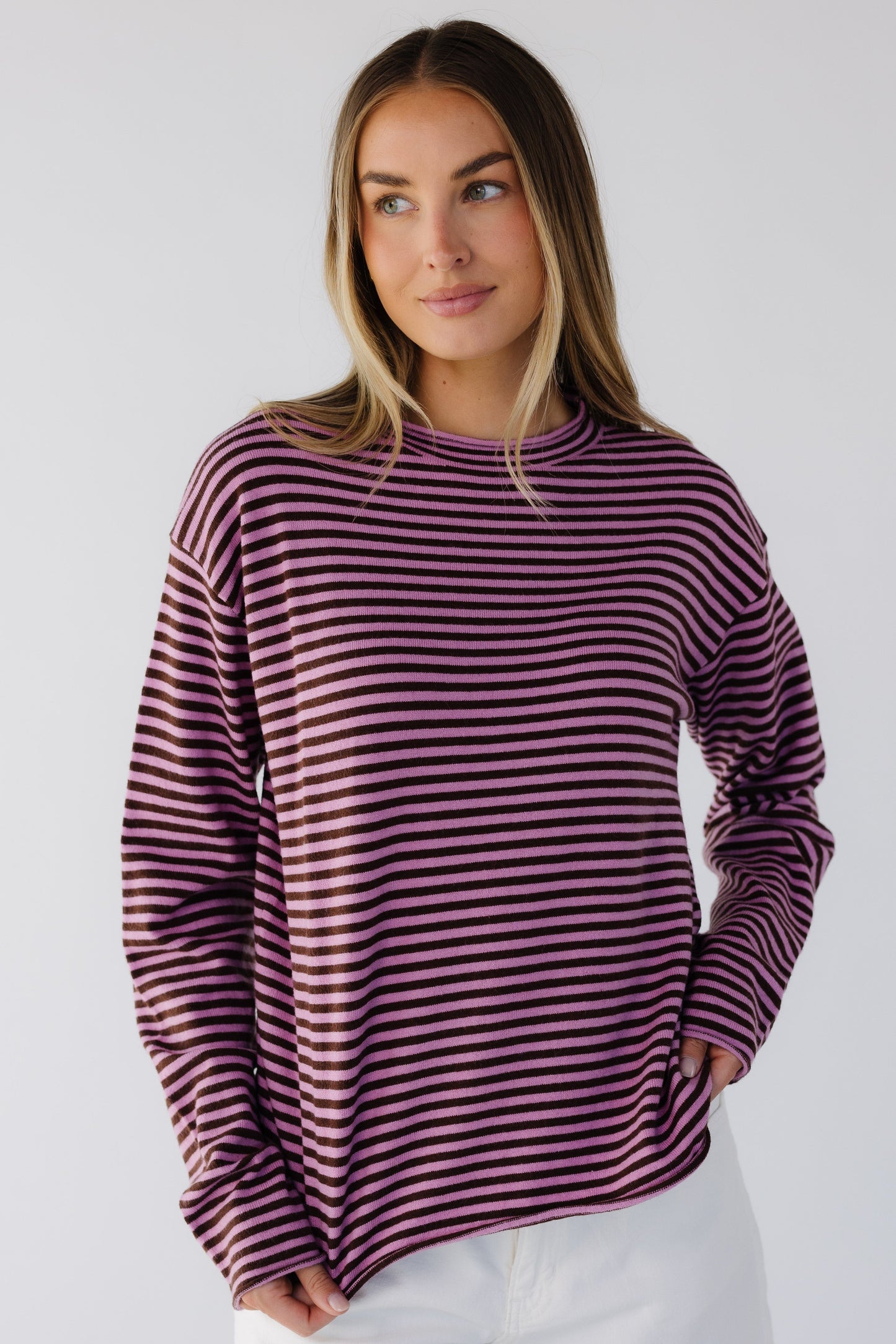 The Harbor Striped SweaterIn pink & brown for women and teenage girls.