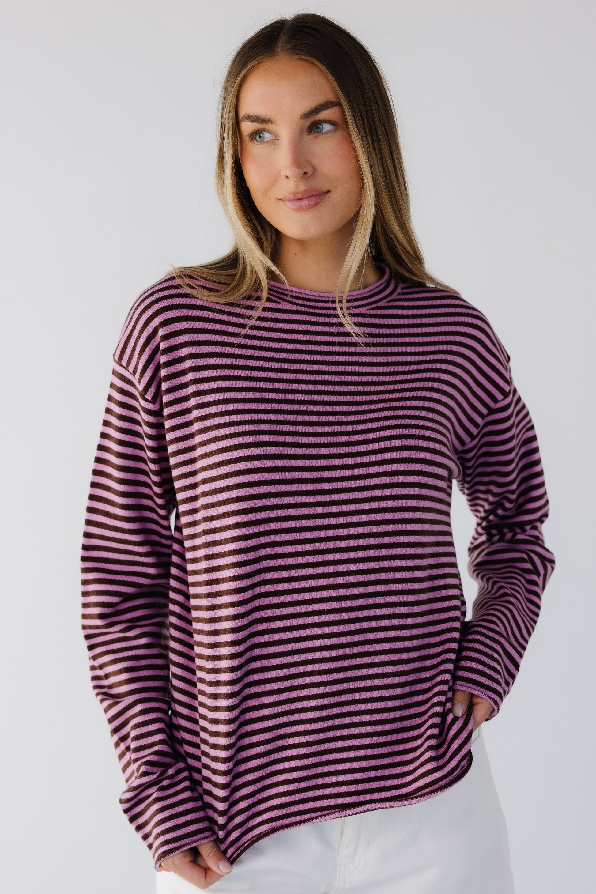 The Harbor Striped SweaterIn pink & brown for women and teenage girls.