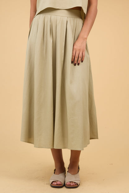 Brass & Roe Nia Skirt in olive for women and teen girls.