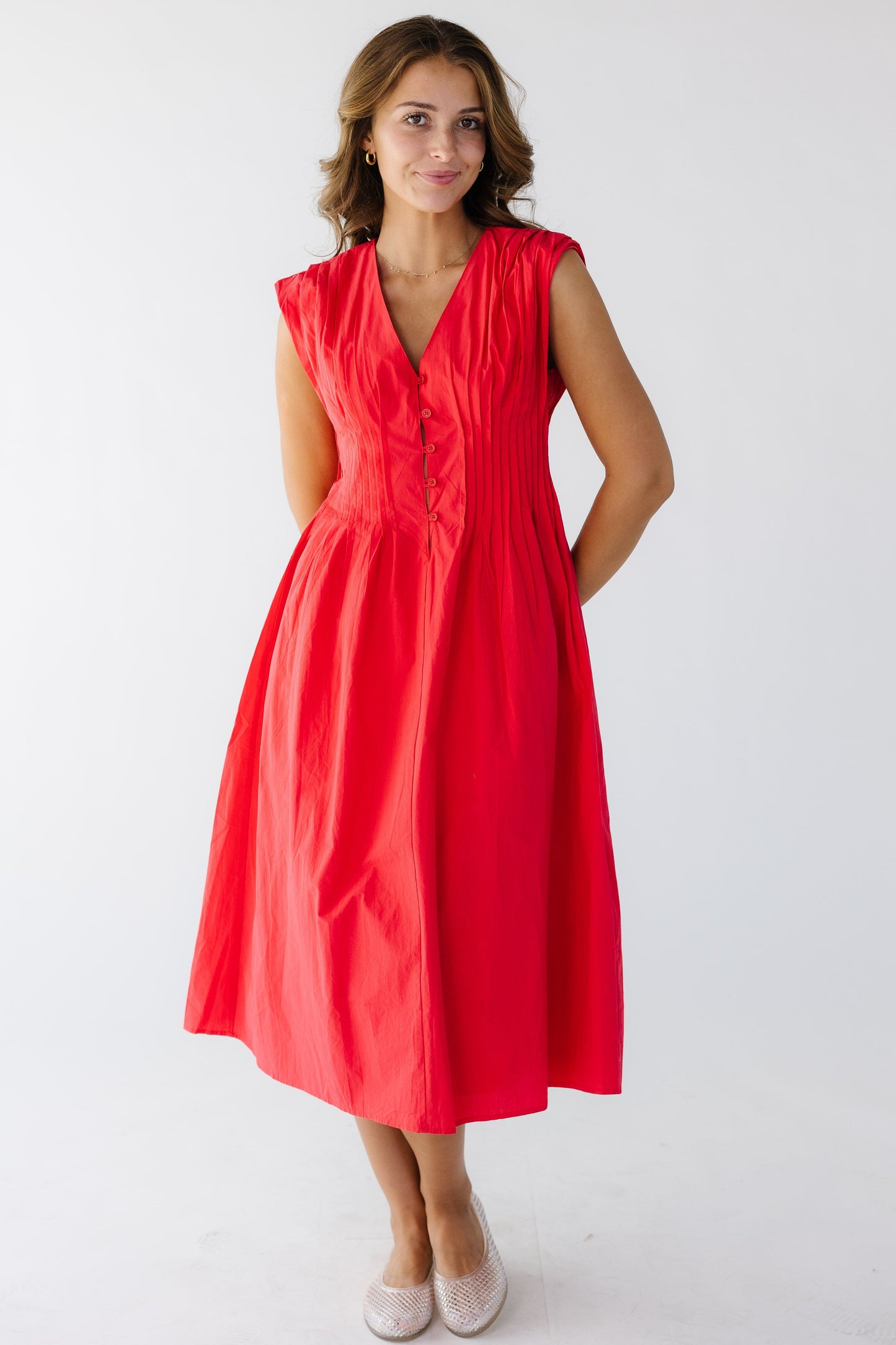 The Olivia Dress in red for women and teen girls.