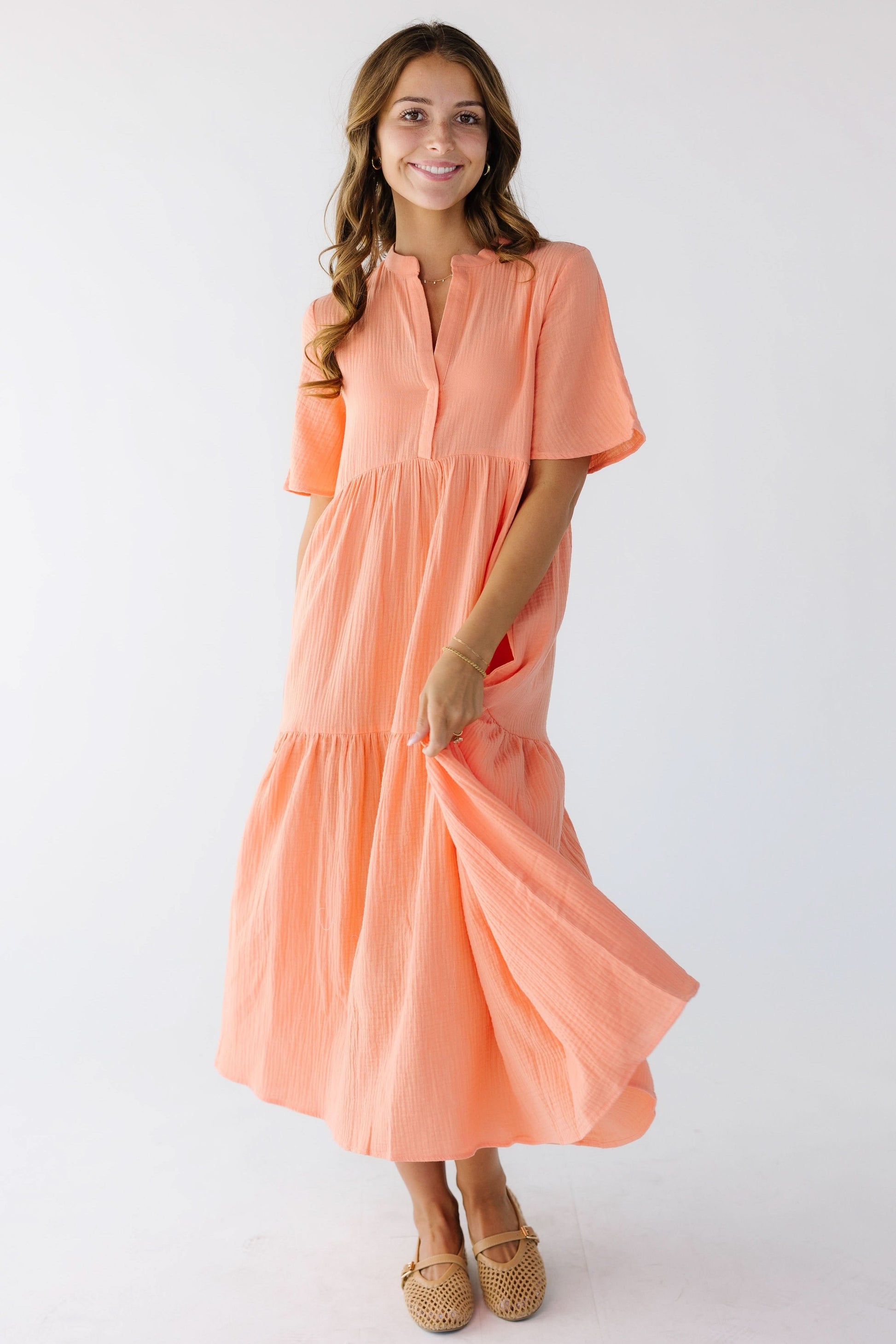 Brass & Roe Pondering Gauze Dress - Coral