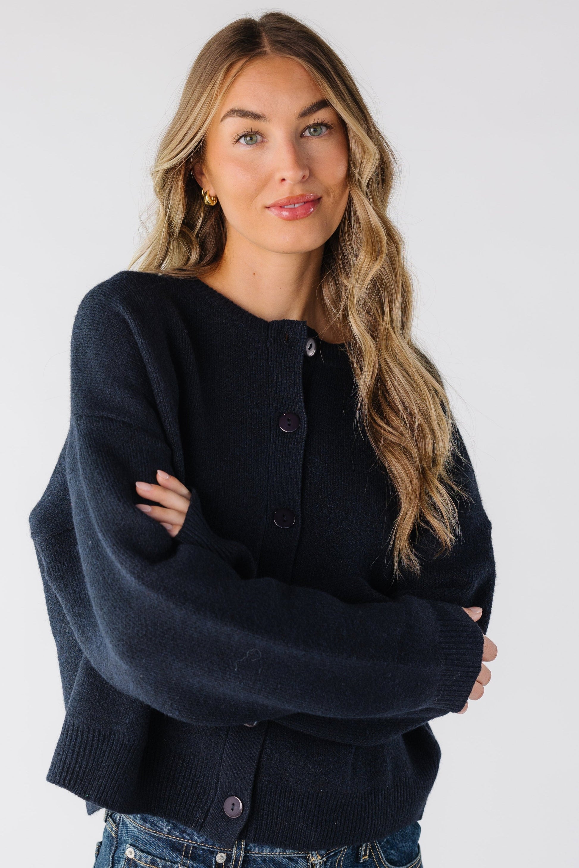 The Underestimated Cable Knit Cardigan  for women in navy