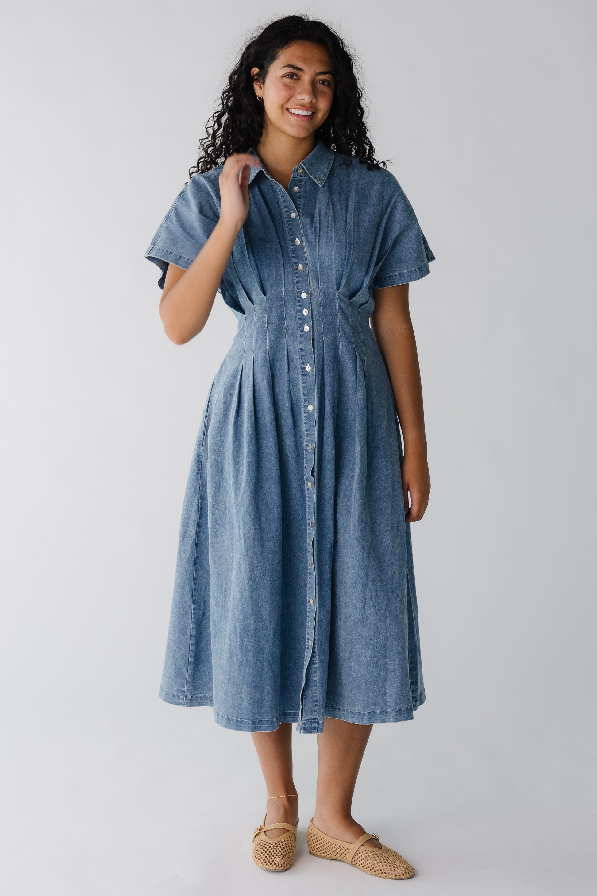 Short sleeve denim midi 