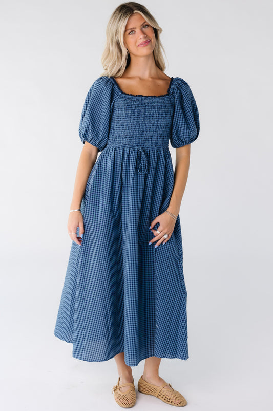 Trim Detail Gingham Dress WOMEN'S DRESS Wishlist Blue/Navy S 