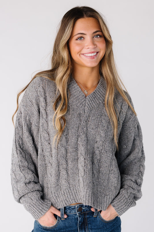 Trolly Square Cable Knit Sweater for women and teens in grey