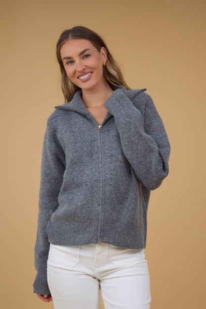 Two Way Zip-Up Sweater WOMEN'S SWEATERS Yours Truly Grey S 