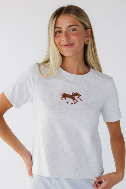 USA Dog Tee  in heather grey for women and teen girls.