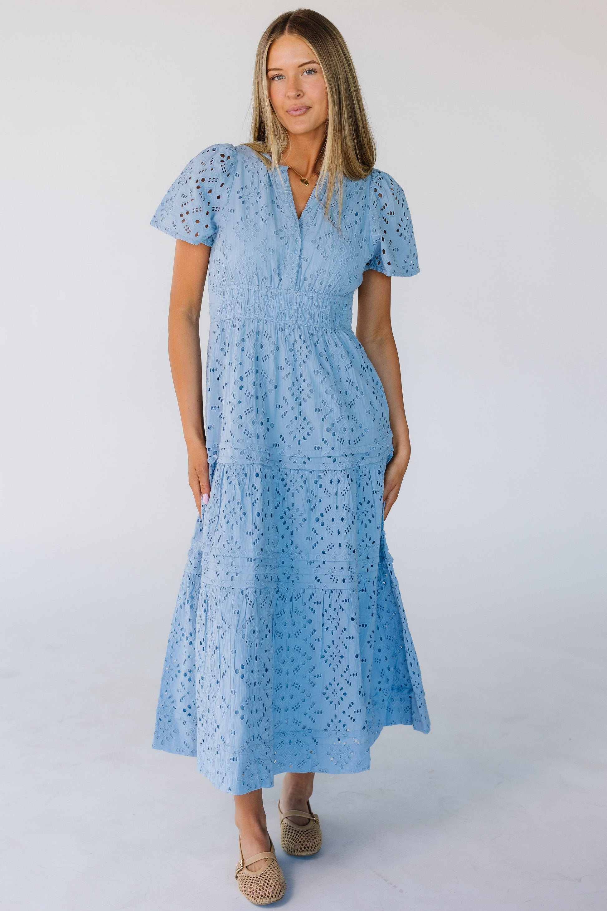 Citrus The Shae Spring Eyelet Dress - Light Blue WOMEN'S DRESS Citrus Light Blue Eyelet XS 