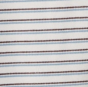 White with blue and brown stripe fabric swatch.