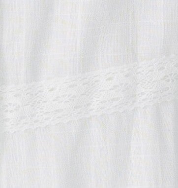 White and white lace fabric swatch.