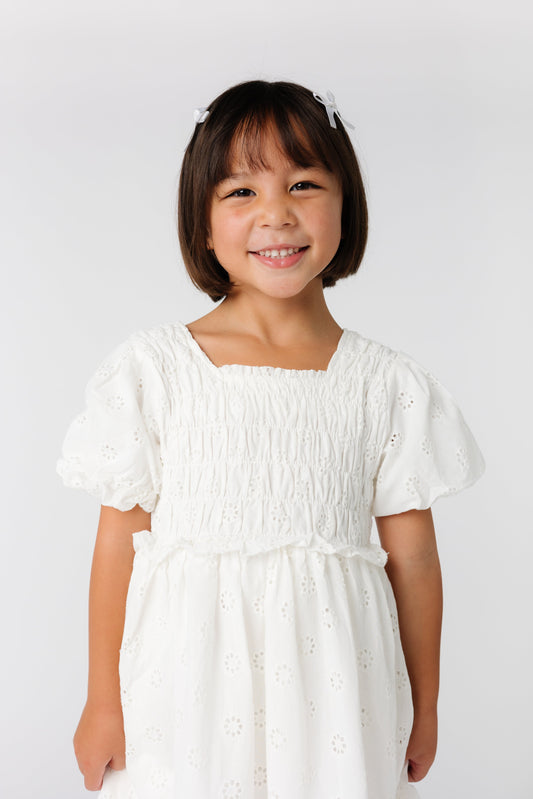 Brass & Roe Ella Girl's Eyelet Neck Dress GIRL'S DRESS brass & roe White XXS 