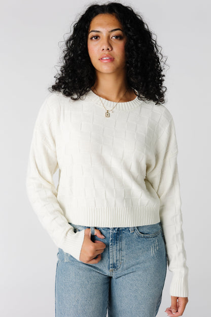 Cream textured loose fitting sweater