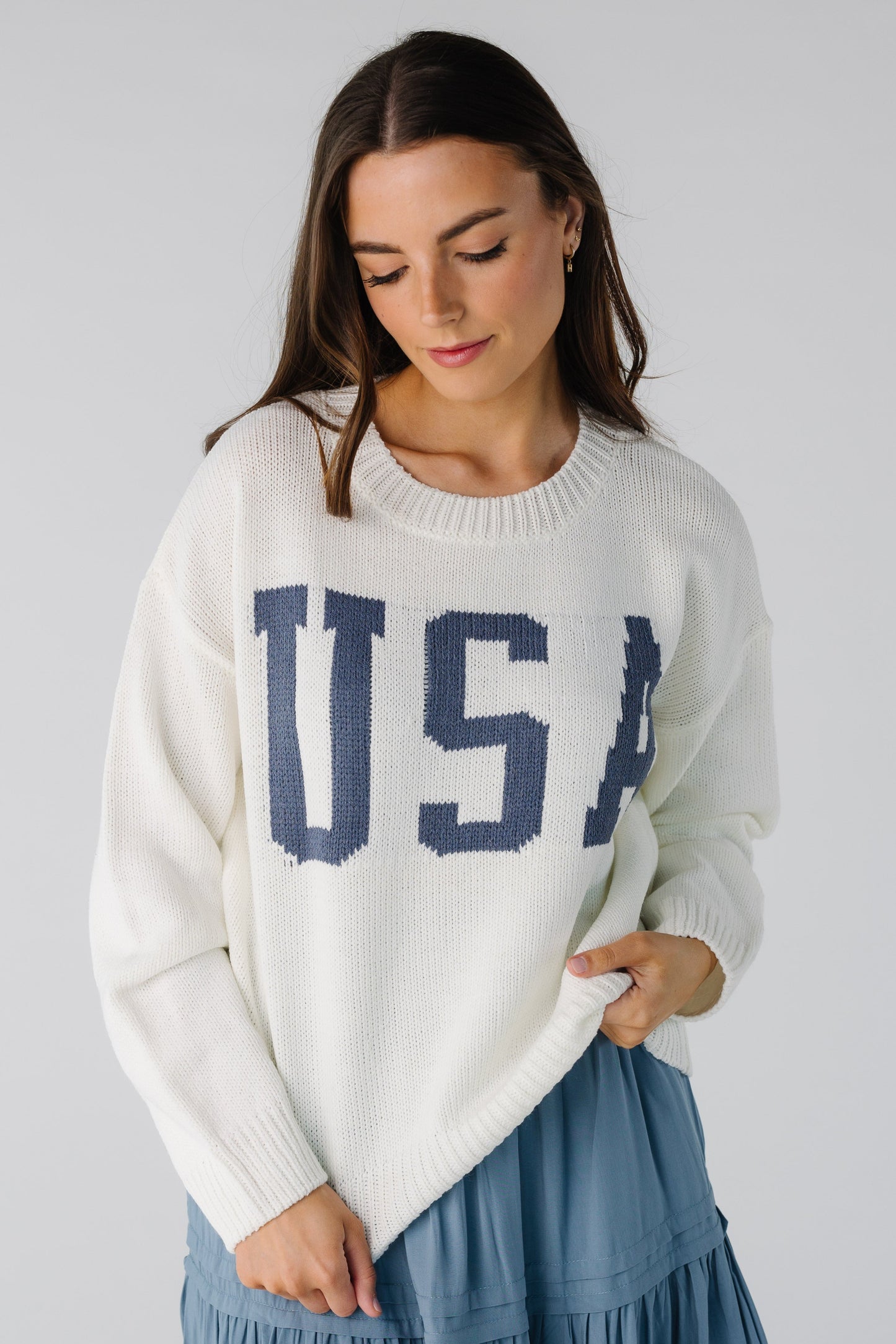 USA Light Weight Sweater WOMEN'S SWEATERS Wishlist Ivory/Navy S 