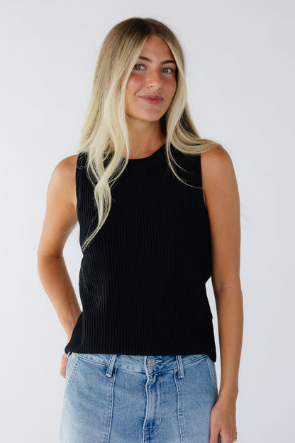 The Allie Ribbed Sweater Knit Tank Top in black for women and teen girls.