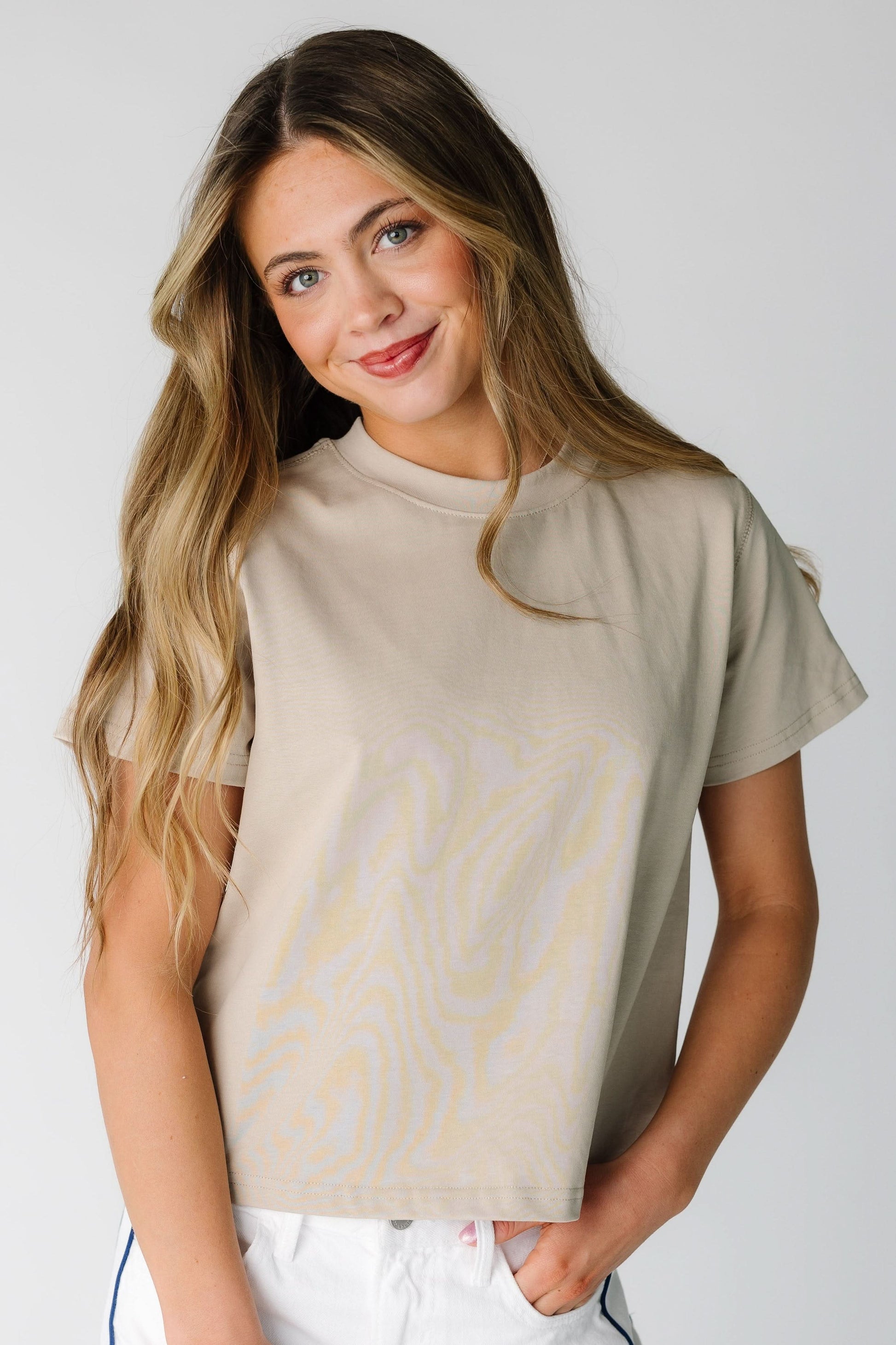 The Lanie Top in tan for women and teens.