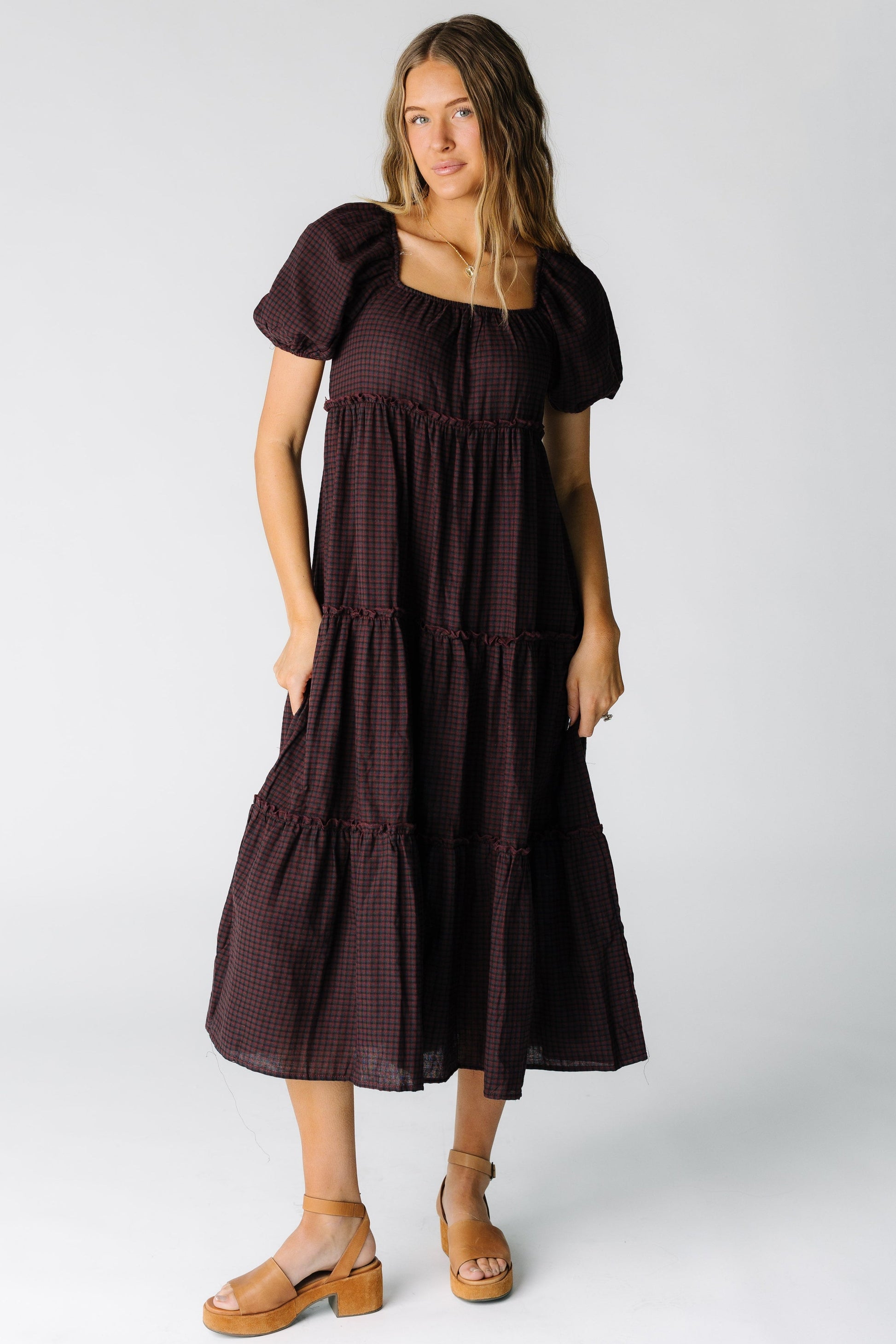 Brass & Roe Charity Tiered Midi Dress - Gingham WOMEN'S DRESS brass & roe 