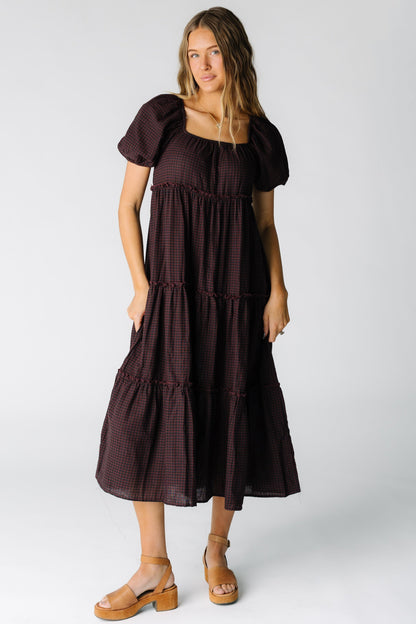 Brass & Roe Charity Tiered Midi Dress - Gingham WOMEN'S DRESS brass & roe 