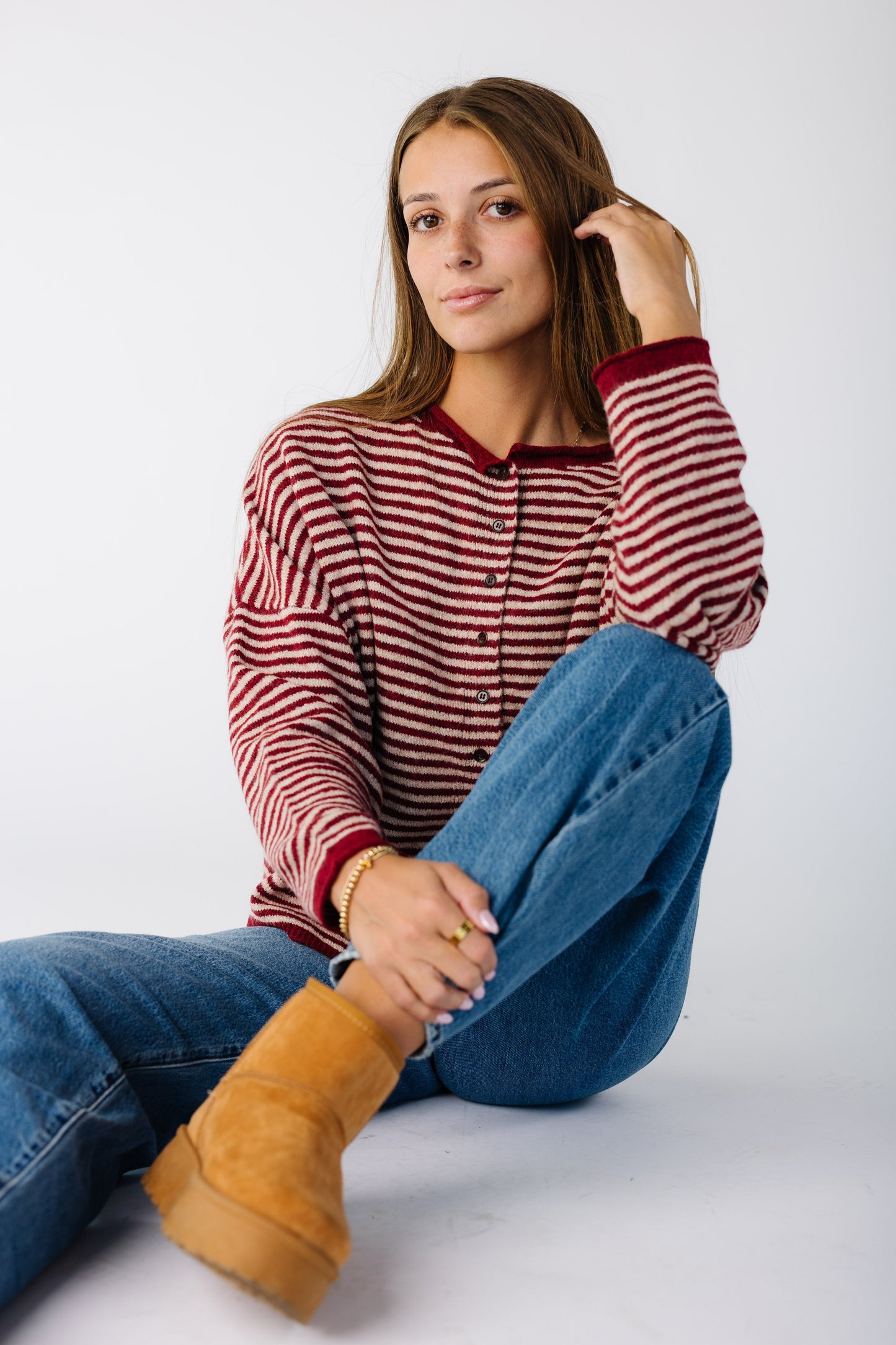 The Event Striped Cardigan for women and teens in dep red