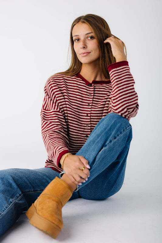 The Event Striped Cardigan for women and teens in dep red