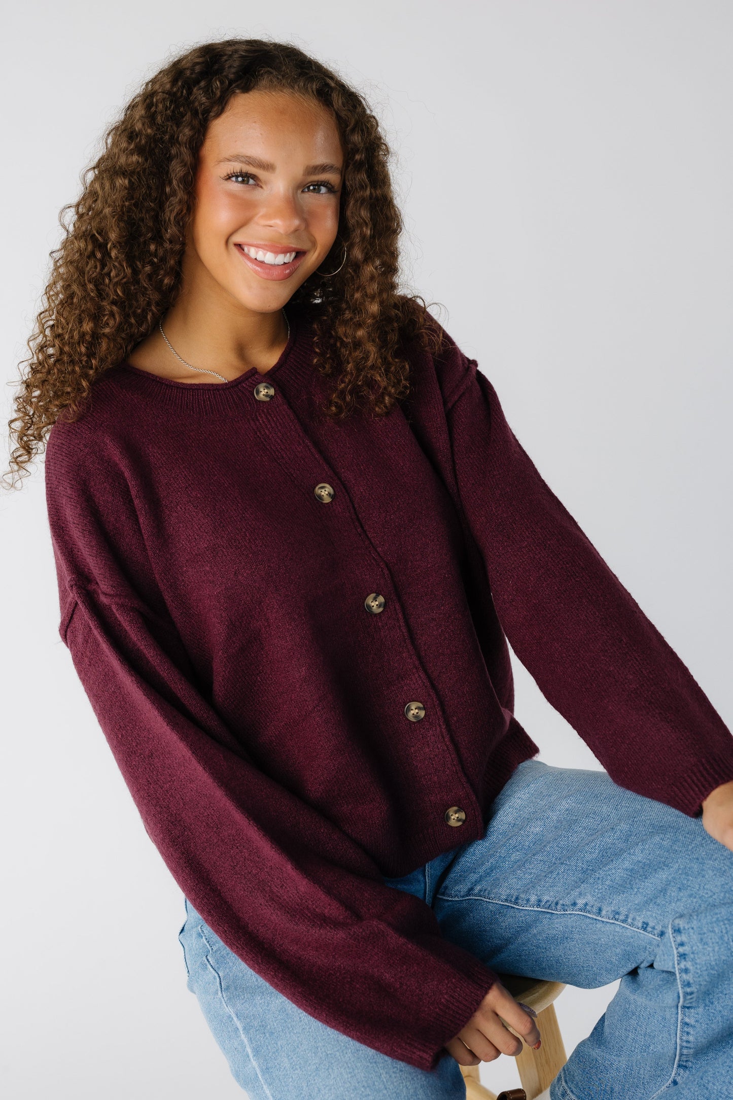 The Priscilla Cardigan in dark cherry for women and teens