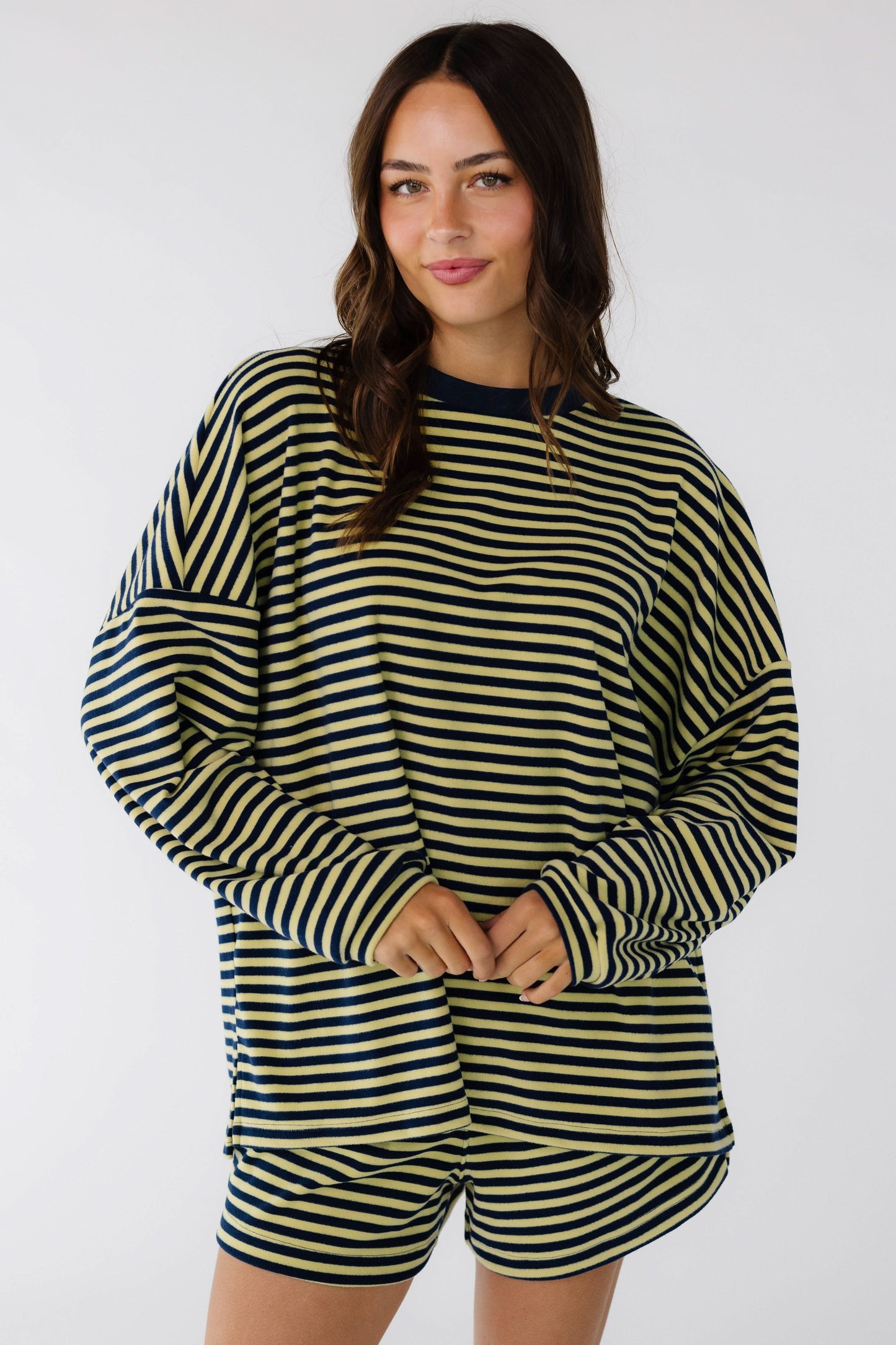 Cutie Everyday Shorts Set in navy & yellow  stripe for women and teenage girls.