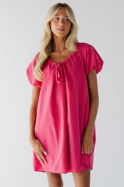 Brass & Roe Gingham Bow Short Dress in pink & red gingham for women and teen girls.