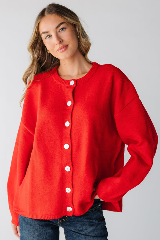Let It Be Cardigan for women in red