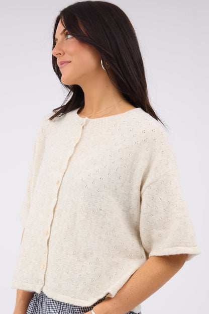 The Fran Pointelle Piper Cardigan in cream  for women and teen girls.