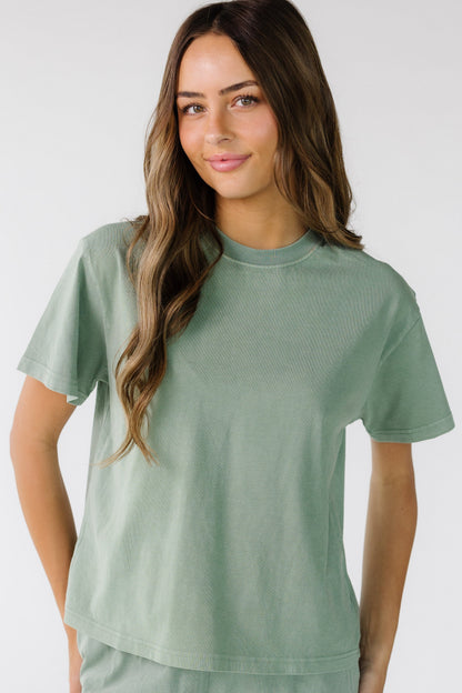 The Classic Cotton Tee in sage green for women and teens.