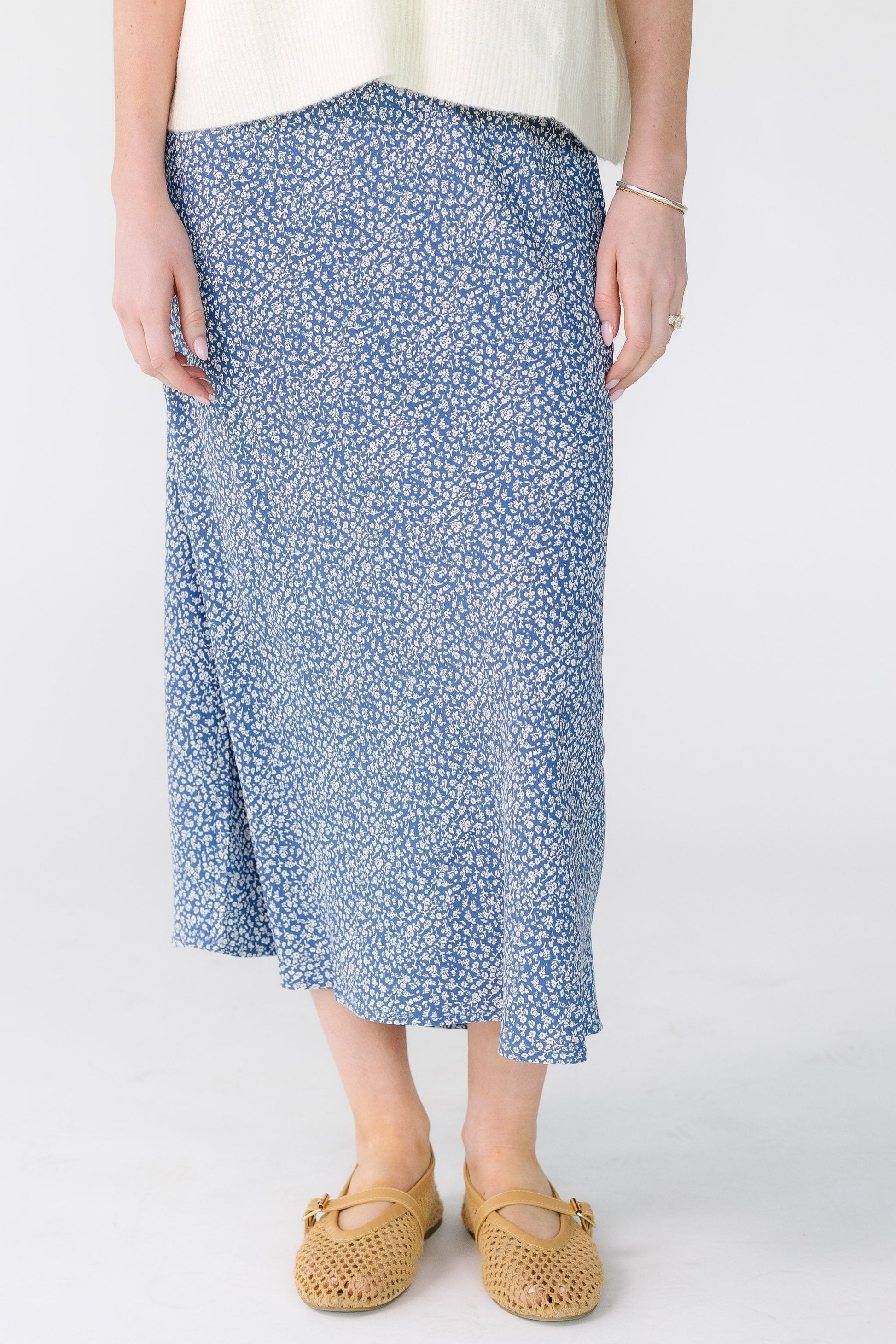 The Spring June Skirt  in dusty blue for women and teens.