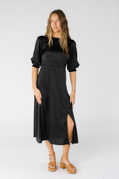 Brass & Roe Charity Satin Dress WOMEN'S DRESS brass & roe Black XS 